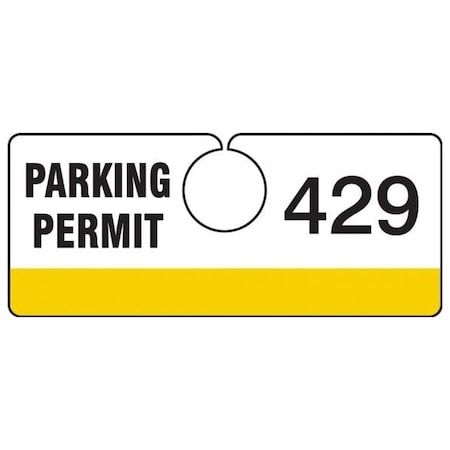 Accuform Parking Permit Tag, Numbered 900-999, Yellow, 2in x 4.75in, Laminated PF-Cardstock, 100PK TNT429YLK